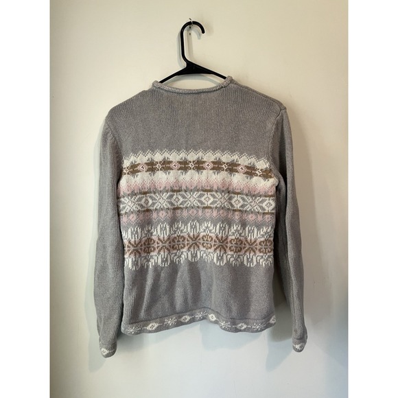 Woolrich Cardigan Sweater Zip-Up Fair Isle Snowflake Women Gray Pink Stripe‎ - Picture 4 of 4